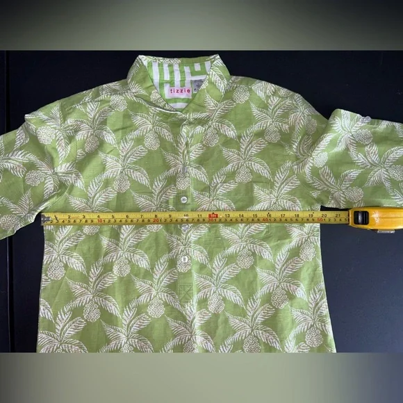 Tizzie Bright Green Pineapple Linen Popover Blouse Top Size L - Picture 6 of 9